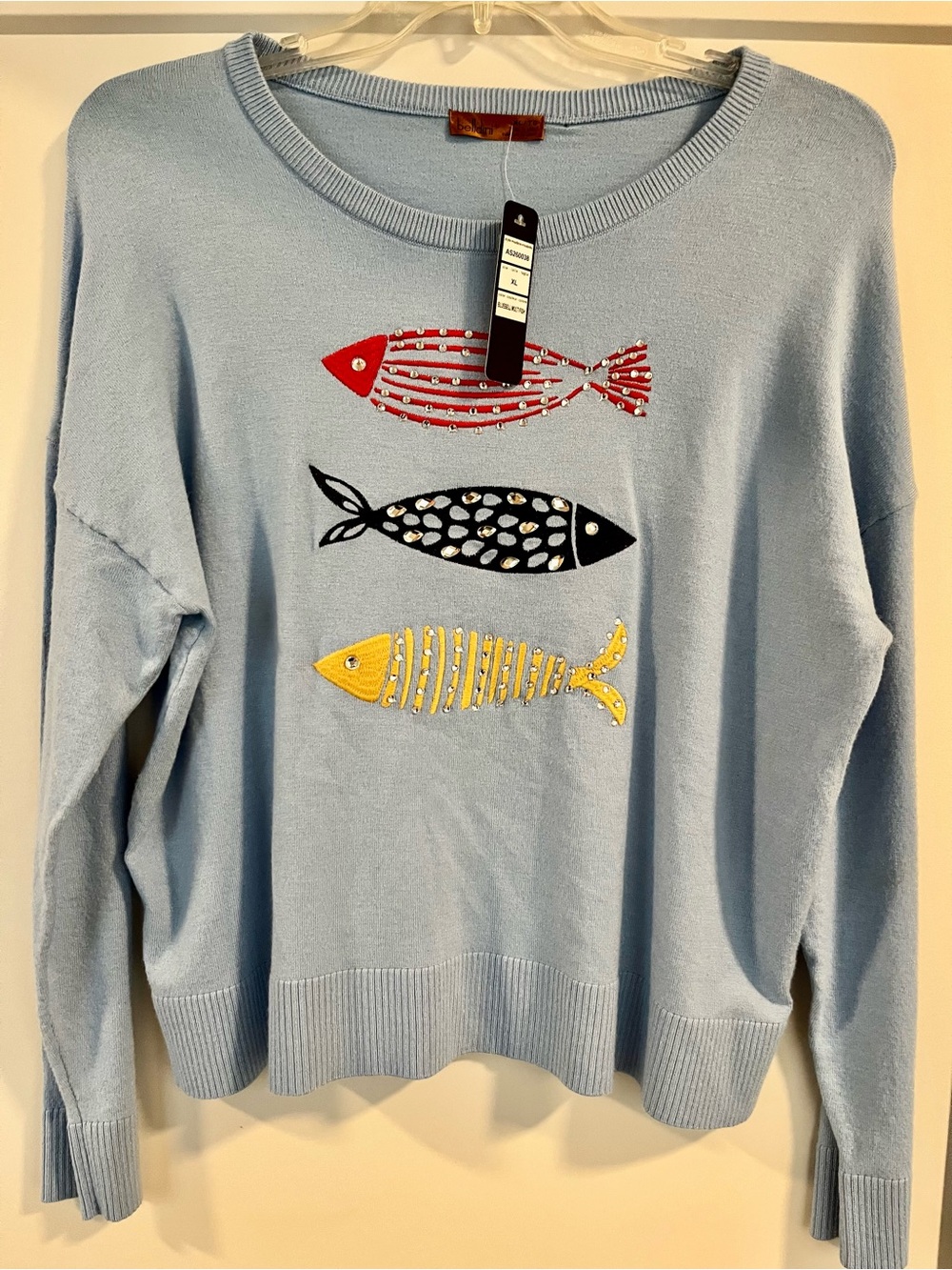 Belldini Rhinestone Fish Embroidered Sweater-NWT-size XL